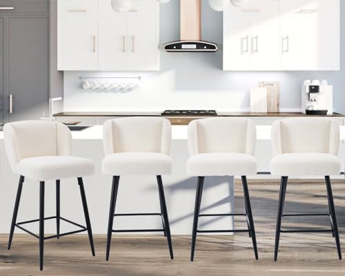 Modern Counter Height Bar Stools Set of 2, 26 Inch Velvet Upholstered Bar Stools with Back, 18