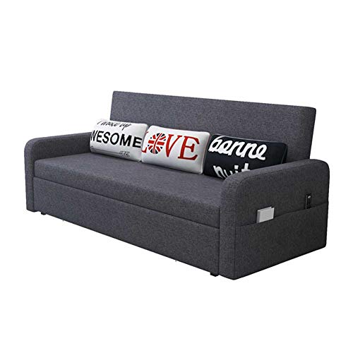 Double Folding Sofa Bed Linen Fabric Convertible Sofa Couch Sleeper Sectional Sofa Sleeper Sofa with Pull-Out Bed Protable Lazy Couch for Living Room C Latex Filling (B Sponge filling)