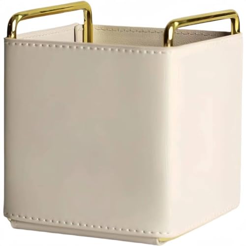 Aesthetic Pen Holder for Desk Cute Storage Basket Office Supplies Vegan Leather Cubicle Decor Workspace Accessories Makeup Brush Organizer Pencil Cup Aesthetic Caddy for Home Office (Brown)