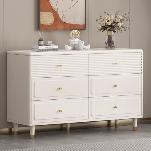 White Dresser，6 Drawer Dresser for Bedroom, Modern Bedroom Dresser with Deep Drawer，Storage Cabinet Dresser Organizer for Nursery，Closet，Living Room