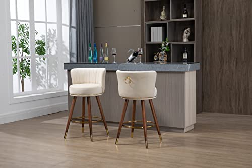 Bar Stools, 27 Inch Swivel Bar Stools, Rustic Counter Stools with Back, Comfy Velvet Upholstered Bar Chairs, Set of 2, Pink