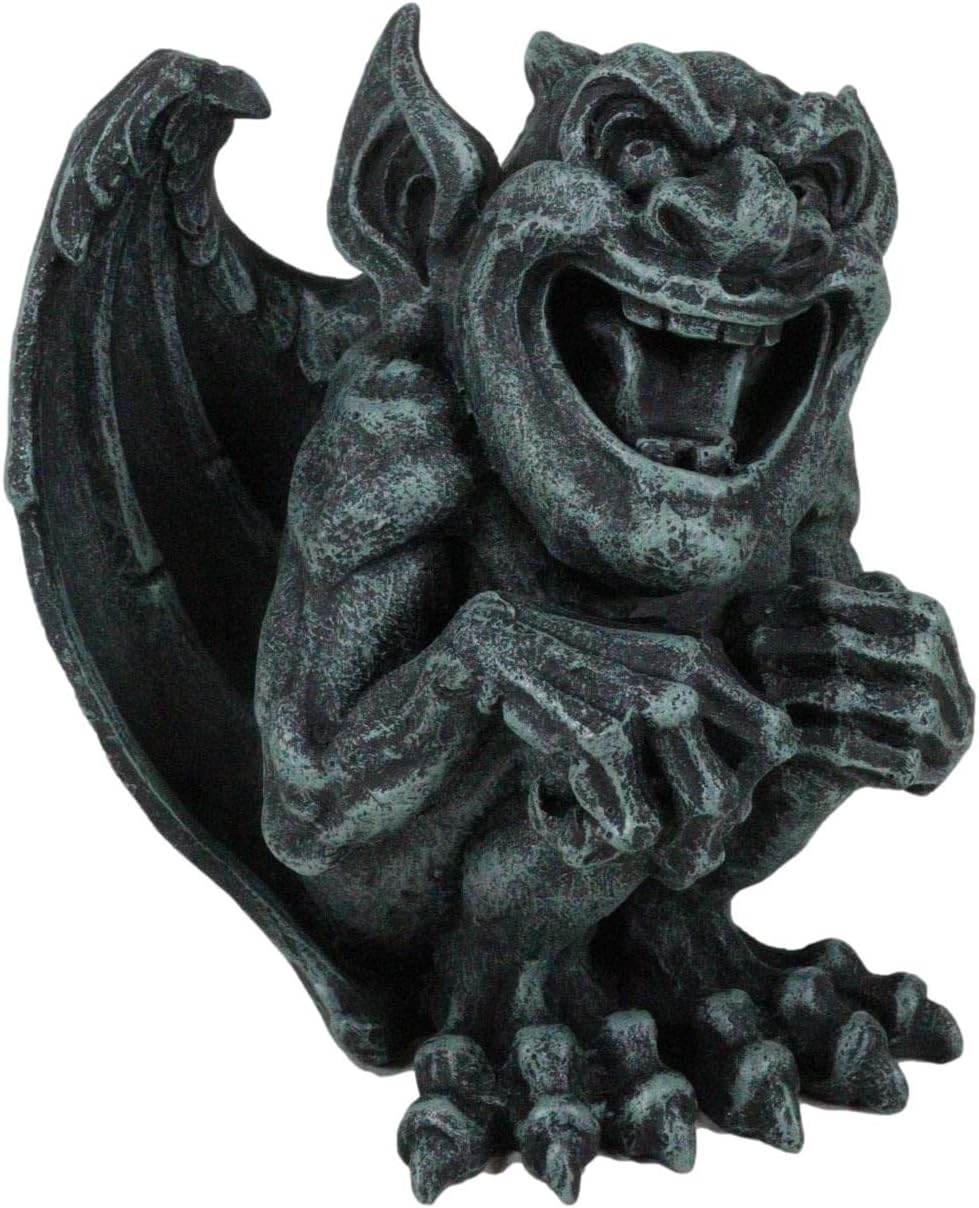 Ebros Gift Gothic Winged Guardian Big Mouthed Gargoyle Crouching On The Ground Figurine Faux Stone Resin Finish Collectible Sculpture Renaissance Medieval Decor