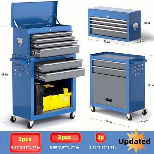 8-Drawer Rolling Tool Chest with Wheels,Removable Tool Box Organizer,Detachable Top Box & Locking System,High Capacity Tool Storage Cabinet for Workshop Mechanics Garage (Blue)