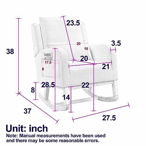 TRIPLE TREE Upholstered Rocking Chair,Modern Accent Chair with 2 Side Pockets and 1 Lumbar Pillow,High Back Armchair for Living Room,Bedroom,Office,White Teddy