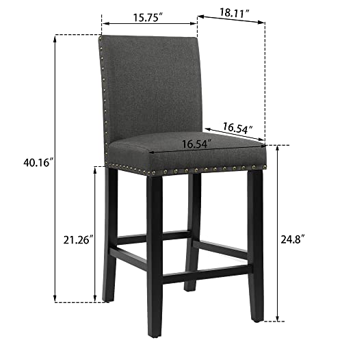 GOTMINSI Nailhead 24 Inches Counter Height Stools Upholstered Bar Stools with Solid Wood Legs, Set of 2 (Beige)