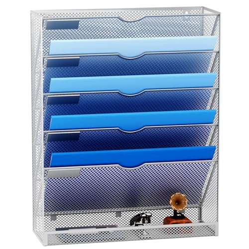 Hanging Wall File Organizer 10 Tier Wall Mounted File Holder Document Wall Organizer Magazine Organization for Office Home, Black