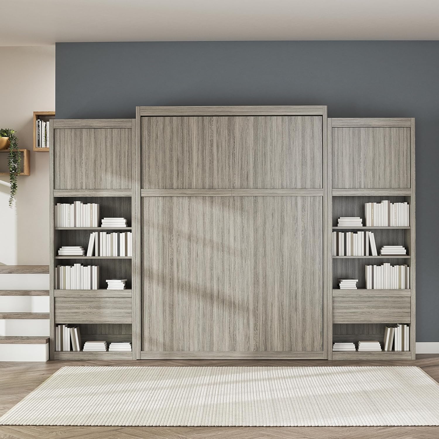Signature Sleep Paramount Queen Wall Bed & 2 Side Cabinet Bundle in Gray Oak