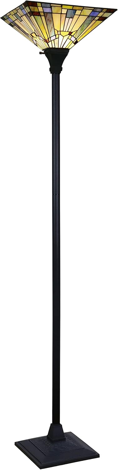 Chloe Lighting Kinsey Tiffany-Style Blackish Bronze 1-Light Mission Torchiere Floor Lamp 14