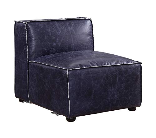 Acme Birdie Modular Armless Top Grain Leather Upholstery Chair in Vintage Blue