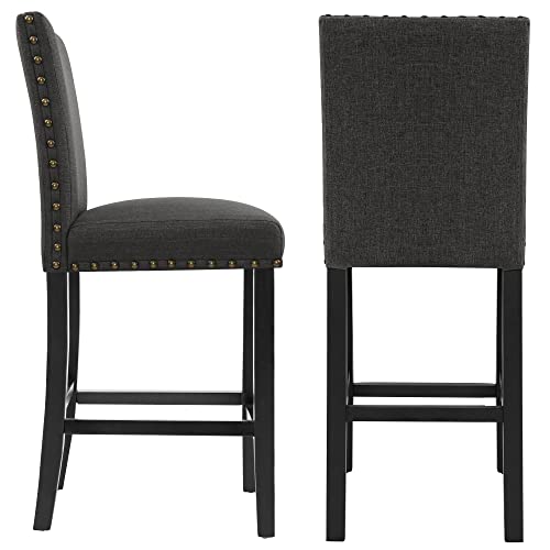 GOTMINSI Nailhead 24 Inches Counter Height Stools Upholstered Bar Stools with Solid Wood Legs, Set of 2 (Beige)