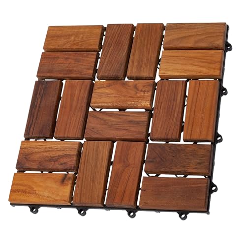 Nordic Style Teak Interlocking Tiles - Wooden Floor Tile Set for Indoor and Outdoor Use - Perfect for Sauna, Patio, Deck, Spa Floors - 10 Square Feet (12