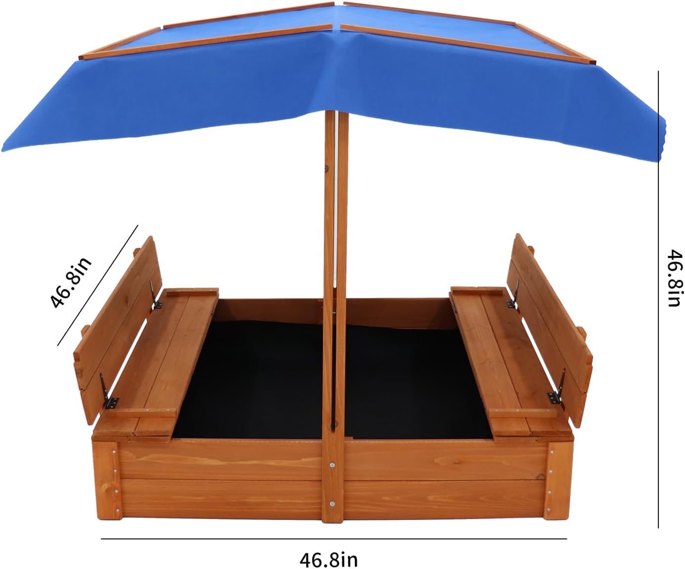 Wooden Cedar Sand Box, Large Kids Sand Boxes with Adjustable Canopy, 2 Foldable Bench Seats, Sand Protection, Bottom Liner, Sand Boxes for Backyard Garden, Sand Pit for Beach Patio Outdoor (47 Inch)