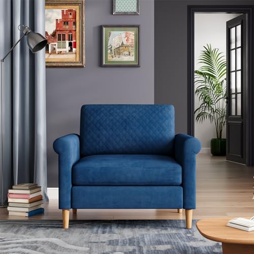 Vesgantti Blue Comfy Accent Chair - Foam Pocket Spring Hybrid Modern Armchair - Upholstered Sofa Chairs for Living Room, Bedroom, Apartment, Home Office - Small Space Seating - Tool-Free Assembly