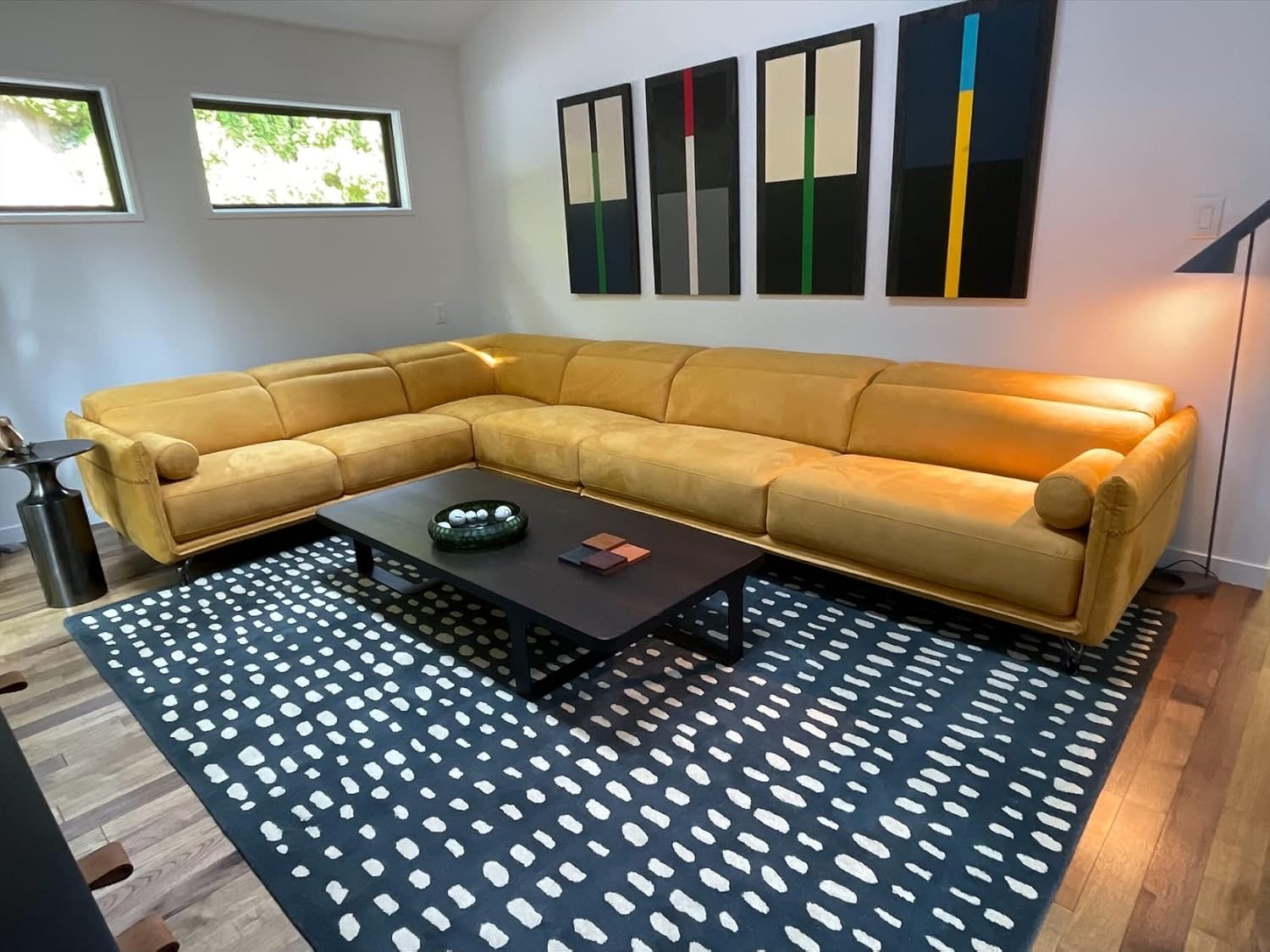 Stendmar Modern Yellow Microfiber Fabric Sectional Sofa S670B