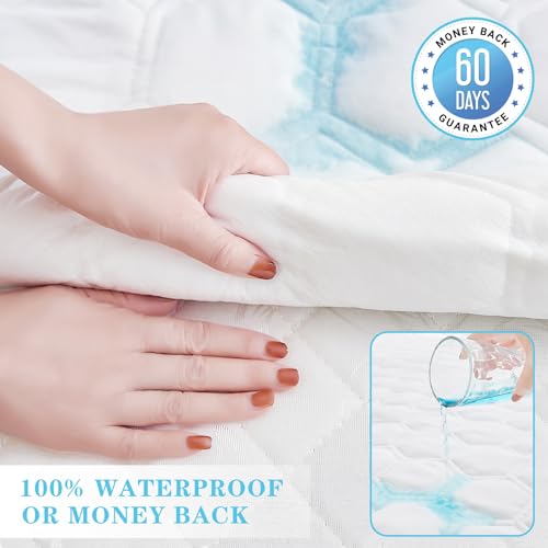 Waterproof Queen Mattress Protector, Breathable Cooling Quilted Mattress Cover, Soft Hypoallergenic Noiseless Mattress Pad with 200g Filler, Washable Water Proof Bed Cover, 8-21'' Deep Pocket