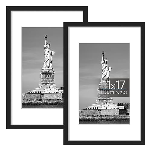 ENJOYBASICS 11x14 Picture Frame, Display Poster 8x10 with Mat or 11 x 14 Without Mat, Wall Gallery Photo Frames, White, 2 Pack