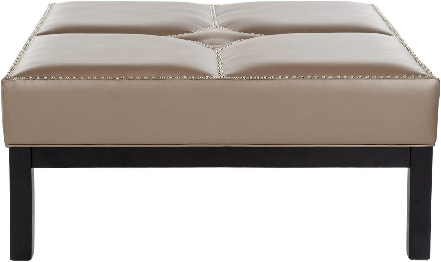 Clay Grey Leather Cocktail Ottoman Transitional Solid Rectangle Fabric Upholstered Wood 1 Piece Nailheads