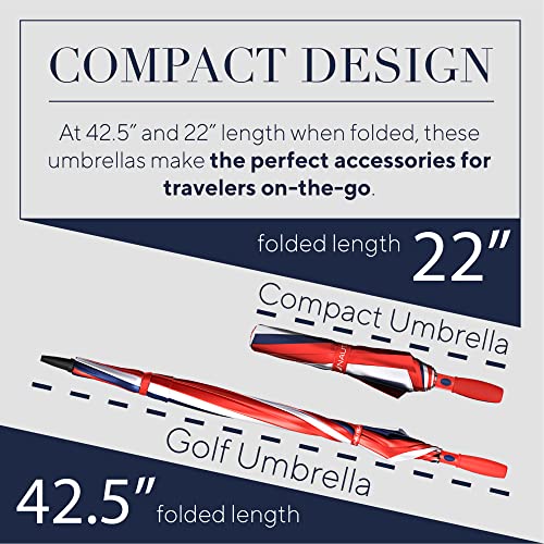 Nautica Golf Umbrella & 2-Person Umbrella Set - Auto Open Portable, Lightweight & Folding - Large Windproof Umbrellas for Rain, UPF50+ UV, Sun & Wind Resistant Protection