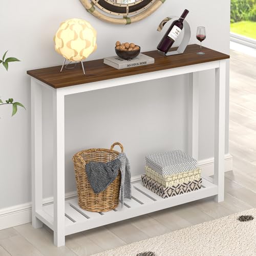 FOLUBAN Entryway Table, Farmhouse Narrow Console Table, Modern Wood Sofa Table for Living Room, Hallway, Behind Couch, Rustic White & Dark Gray