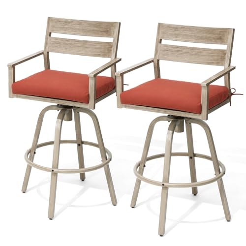 Pellebant Aluminum Outdoor Swivel Bar Stools with Sunbrella Cushion, Patio Counter Height Barstools Set of 2, All-Weather Patio Stools & Chairs for Patio, Lawn, Garden (Milano Char, 2 PC)