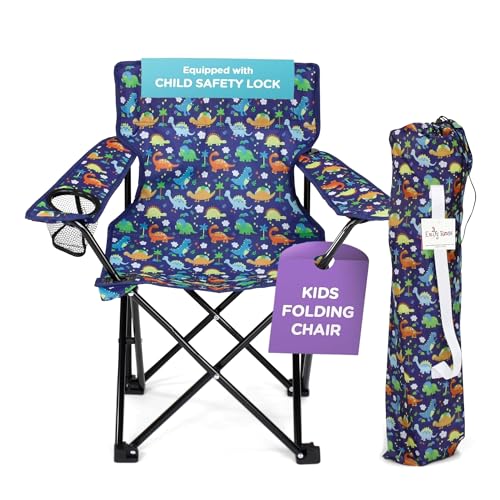 Emily Rose Kids Folding Chair | Beach Chair with Safety Lock- Camping Chair for Boyos Girls Toddler with Cup Holder & Carry Case- Tailgate, Travel, Lawn- for Indoor & Outdoor (Playful Dinosaurs)