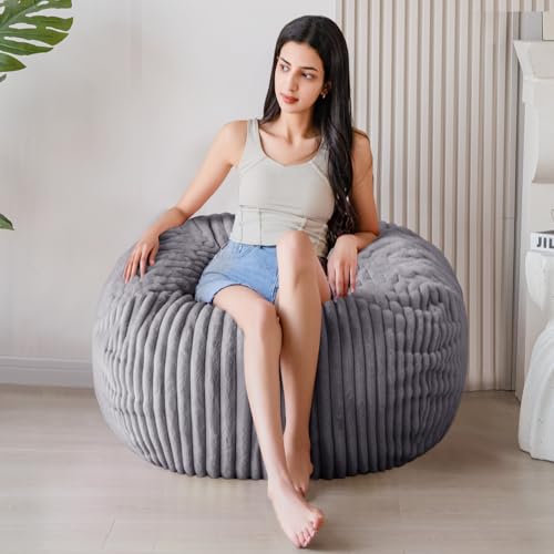 MAXYOYO Bean Bag Chair for Adults, Ultra Soft Fur Lazy Sofa, Teardrop Bean Bags with Foam Filled, Round Fluffy Couch for Living Room Bedroom, Machine Washable Cover, 3 ft
