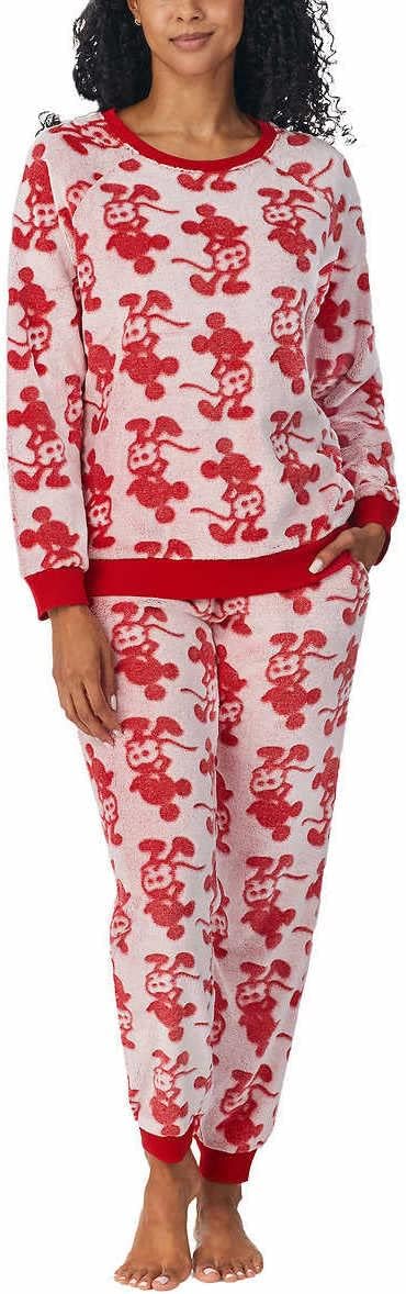 Disney Womens 2-Piece Fleece Jogger Lounge Set (Mickey Mouse Red, Small)
