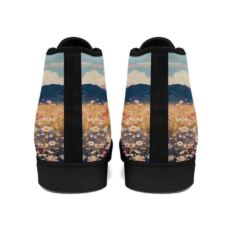 Flower Art High Top Canvas Sneakers Lace Up Classic Casual Walking Shoes Fashion Ladies Girls Flat Running Trainers