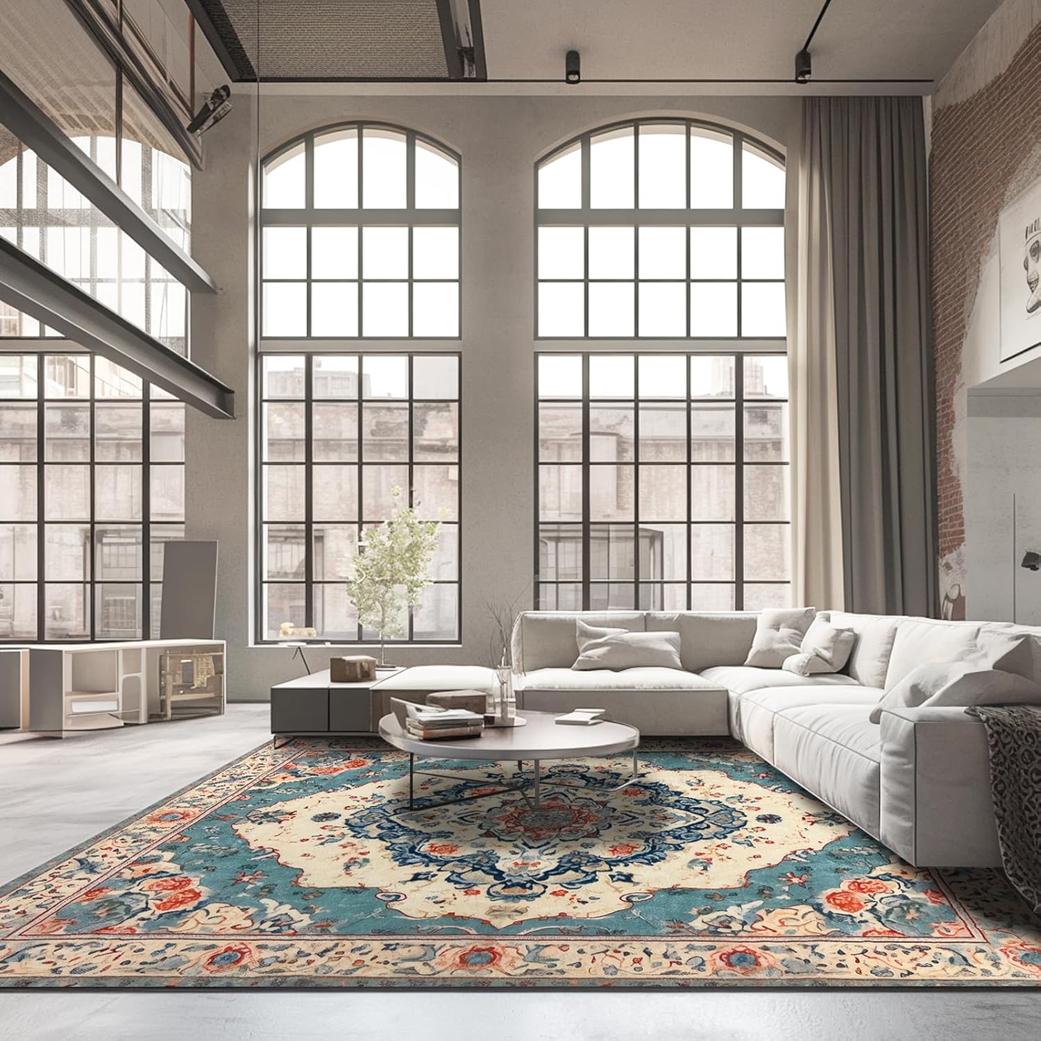 Bohemian washable area carpet, living room 8'x10'area carpet, bedroom ultra soft area carpet, retro design, high fuzz, stain resistant carpet, anti slip backing, (Mixed Color-3, 8'X10')