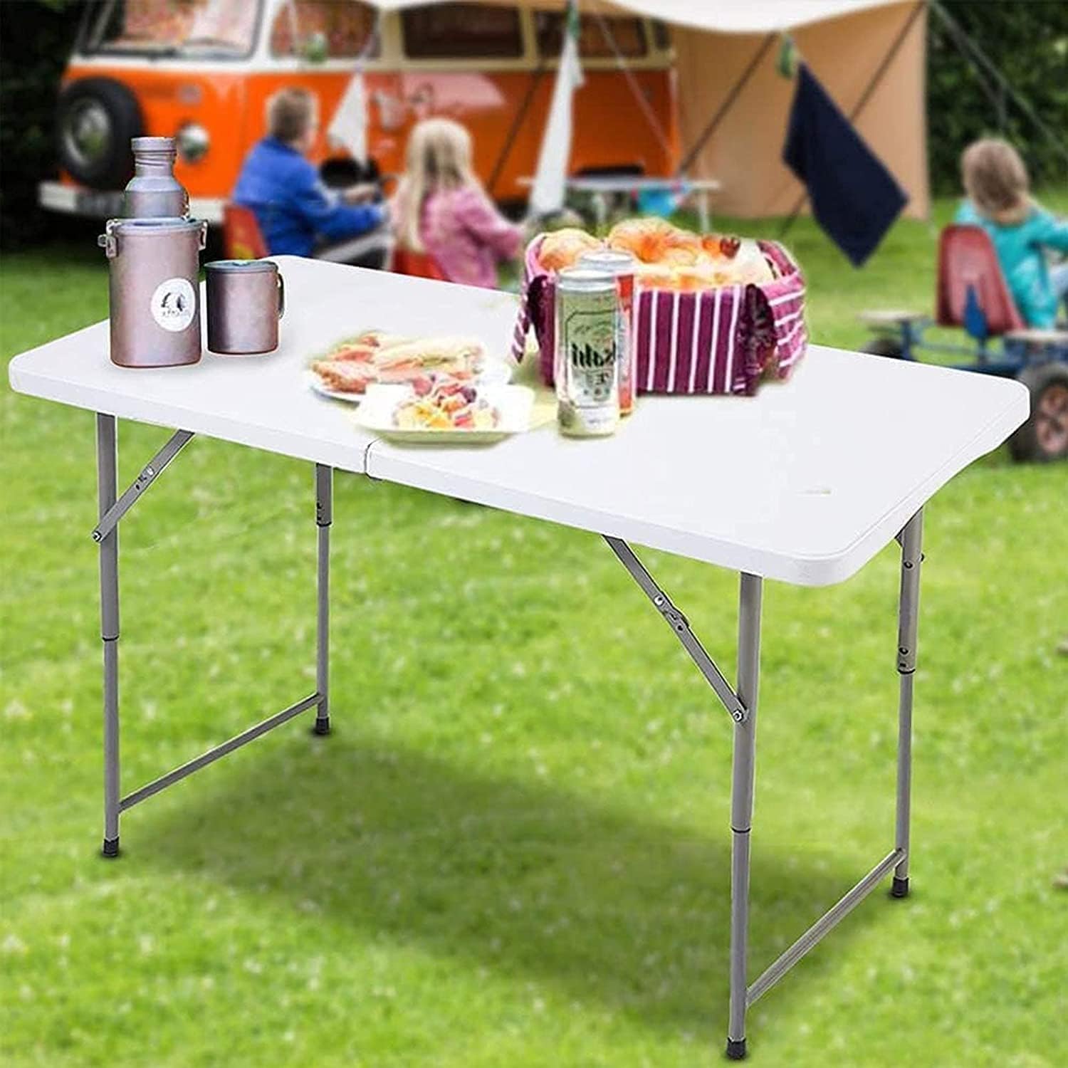 NIUTA 4FT Fold-in-Half Table, Portable Folding Table, Picnic Table, White