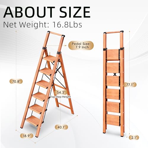 GameGem 4 Step Ladder, Aluminum Folding Step Stool with Anti-Slip Sturdy and Wide Pedal, Portable Lightweight Stepladder with Convenient Handgrip for Home, Office, Kitchen Use 330 lbs Capacity (Gold)