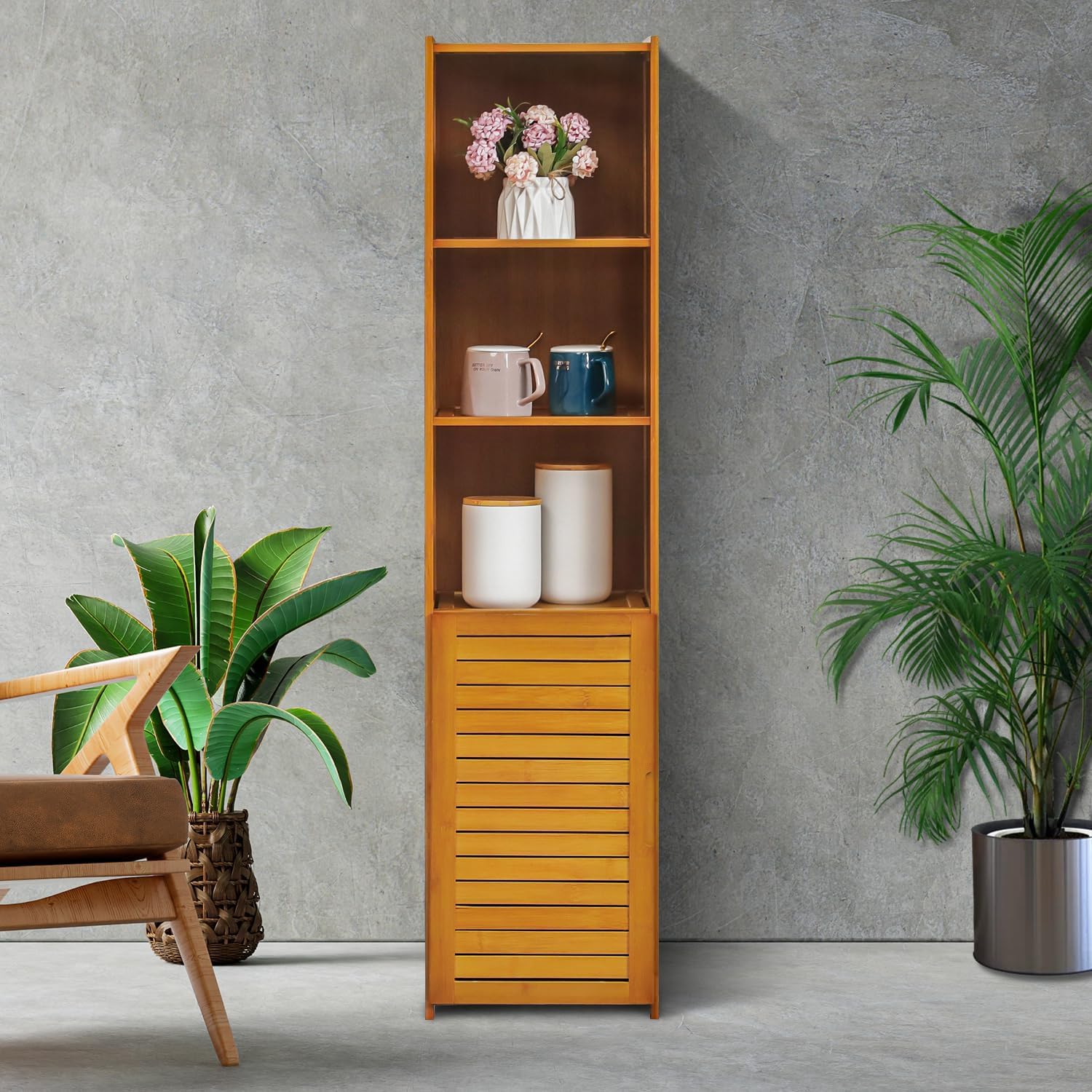 Magshion Bamboo 5-Tier Open Shelf Bookcase with Blinds Door, 12