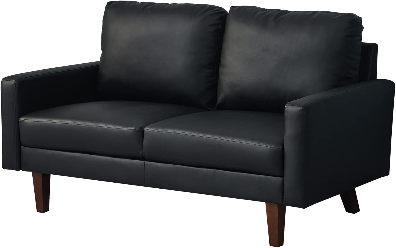 Leather Loveseat Comfy Sofa Modern Couch with Wooden Legs for Living Room, Office - Black