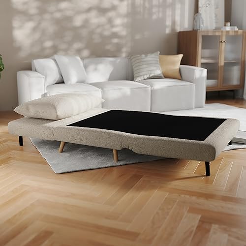 Flash Furniture Shaw Convertible Tri-Fold Chair with Pillow, Multifunctional Adjustable Sleeper with Channel Stitching and Hideaway Legs, Twin, Cream