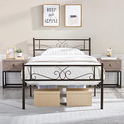 Yaheetech Twin Bed Frames Metal Platform Bed with Headboard and Footboard No Box Spring Needed Easy Assembly,Ground Clearance: 12.6''/Bronze/Twin Bed