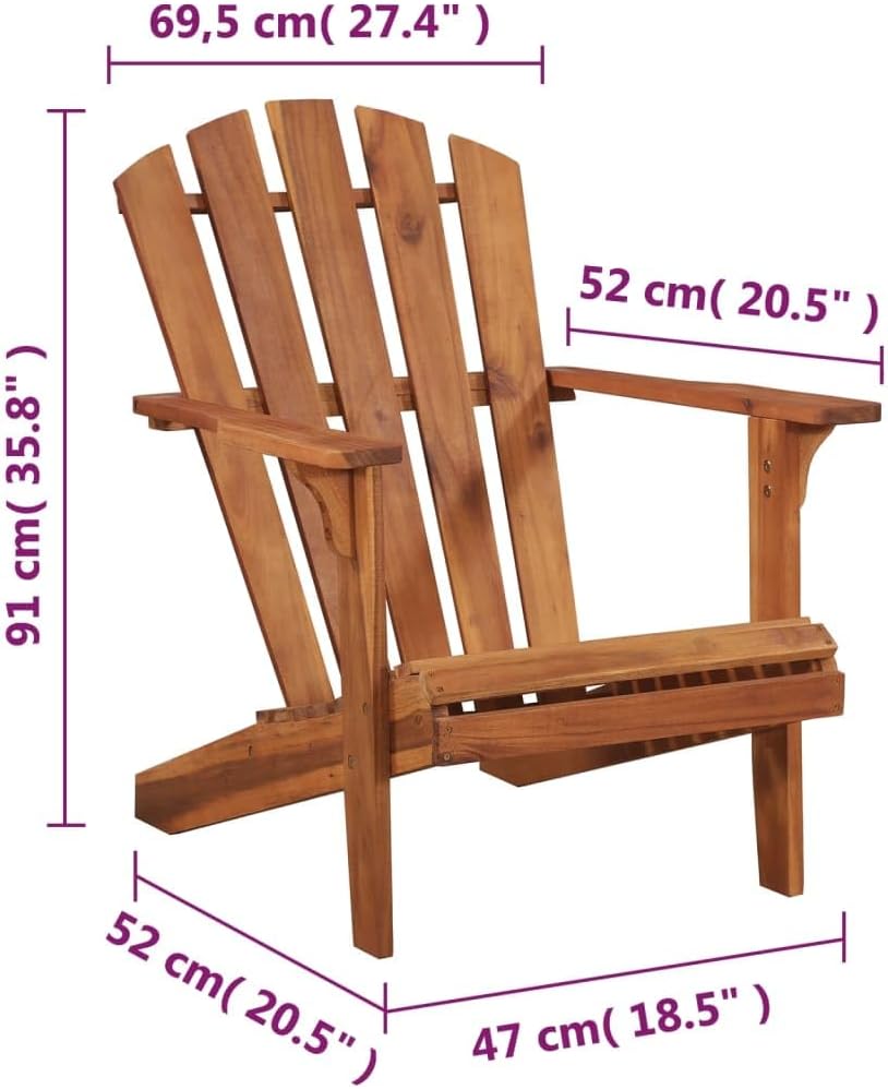 vidaXL Solid Acacia Wood Patio Adirondack Chair, Weather-Resistant Outdoor Garden Armchair with Natural Oil Finish, Easy Assembly - Brown