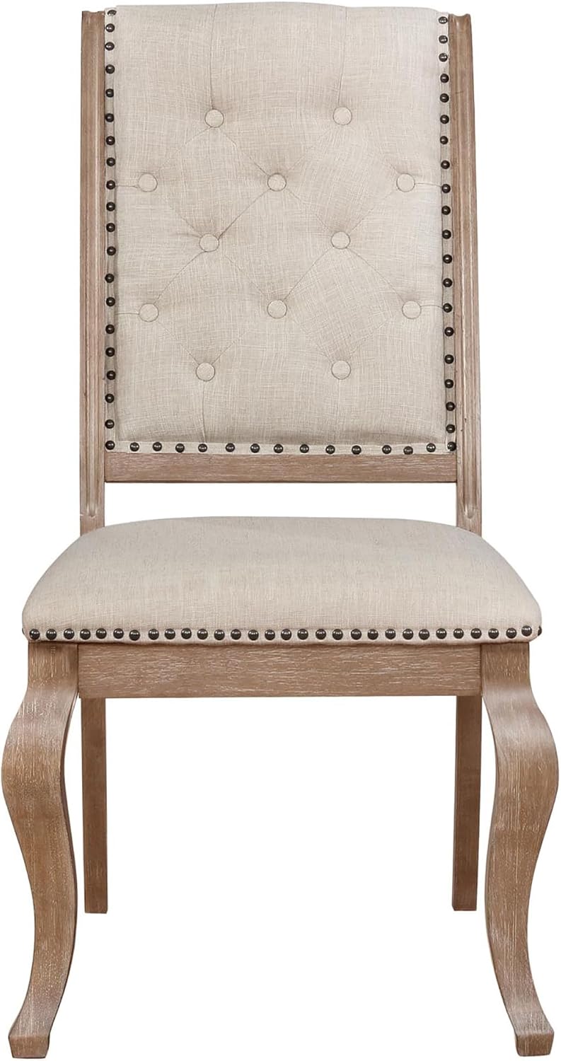 Cream and Barley Brown Tufted Back Dining Chair (Set of 2)