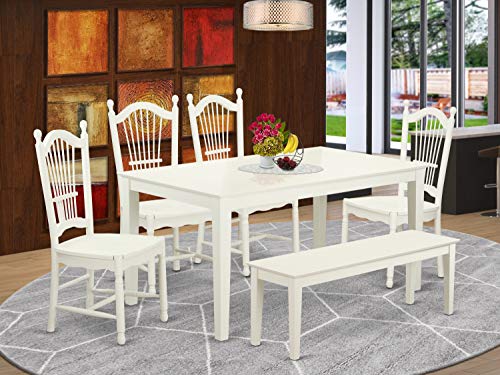 East West Furniture CADO5C-LWH-W Capri 5 Piece Dinette Set for 4 Includes a Rectangle Room Table and 2 Dining Chairs with 2 Benches, 36x60 Inch, Linen White