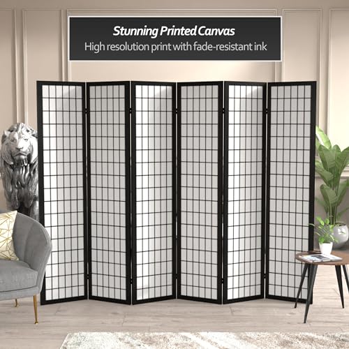 Oriental Furniture 6 ft. Tall Canvas Window Pane Room Divider - Honey - 4 Panels