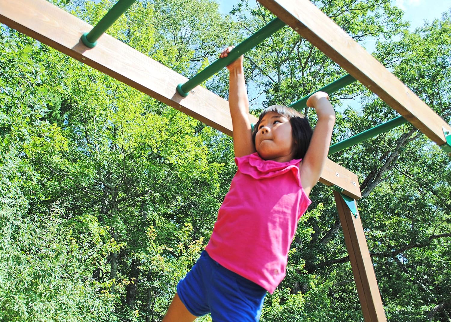 Creative Playthings Spring Hill Wooden Swing Set with Monkey Bars (Made in The USA), includes Kids Climbing Wall, Monkey Bars, Playground Swings and Slide,15 x 20 x 11 ft