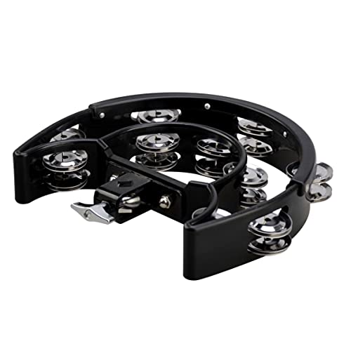 Hi Hat Tambourine,Mounted Tambourine,Drum Set Tambourine with Mounting Eye Bolt,Mountable Tambourine (8 double rows of jingles, Black)
