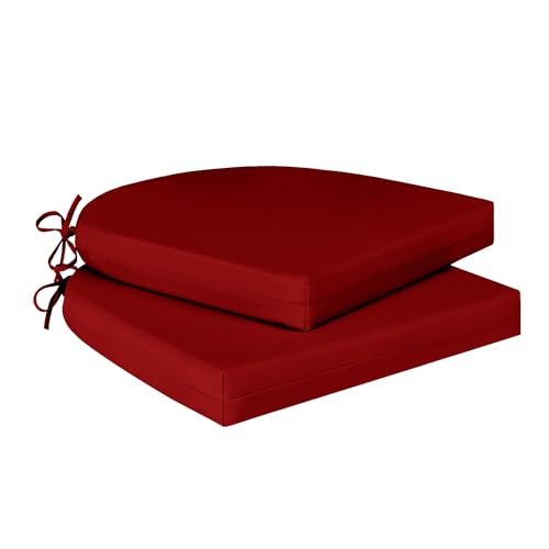 Outdoor Chair Cushions, Waterproof Patio Seat Cushions with Adjustable Straps, Round Corner Patio Chair Cushions for Garden, Beige, 17x16x2 Inch (Pack of 4)