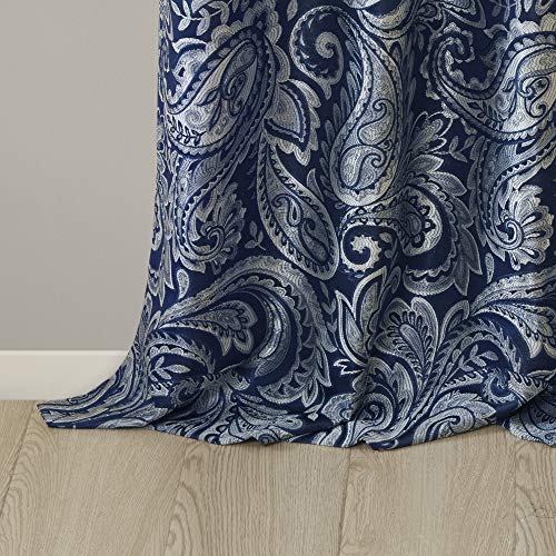 Madison Park Faux Silk Paisley Jacquard, Rod Pocket Curtain with Privacy Lining for Living Room, Kitchen, Bedroom and Dorm, 50 in x 18 in, Burgundy Bead Trim