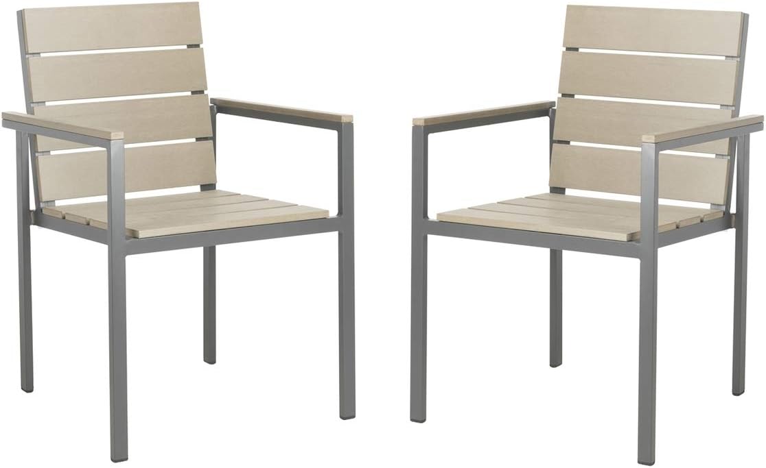 Safavieh PAT4033A-SET2 Outdoor Collection Beldan Distressed Taupe Stackable (Set of 2) Patio Chair