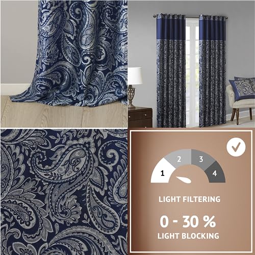 Madison Park Faux Silk Paisley Jacquard, Rod Pocket Curtain with Privacy Lining for Living Room, Kitchen, Bedroom and Dorm, 50 in x 18 in, Burgundy Bead Trim