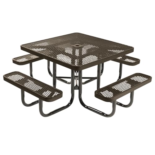 Coated Outdoor Furniture Heavy-Duty Portable ADA-Compliant Outdoor Picnic Table with Umbrella Hole, Punched Steel Patio Dining Furniture Made in America (46