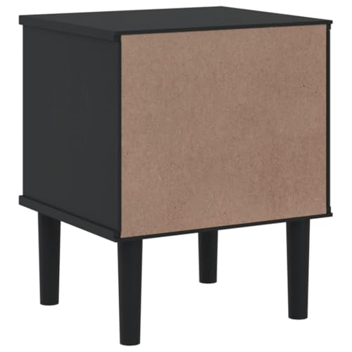 vidaXL SENJA Rattan Look Bedside Cabinet - Black Solid Pine Wood with UV Varnish Finish - Modern Styled Bedroom Furniture