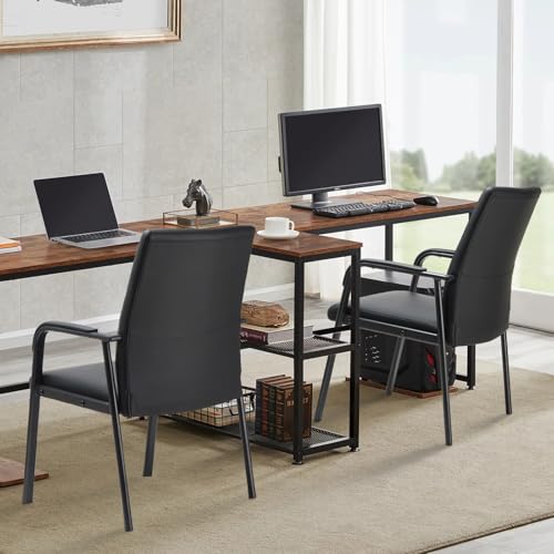 Office Guest Reception Chair 600 lbs Capacity Leather Conference Room Chairs with Padded Armrests No Wheels Desk Chair Black