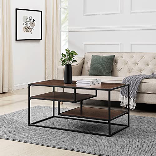 Walker Edison Finley Contemporary Floating Shelf Coffee Table, 40 Inch, Coastal Oak