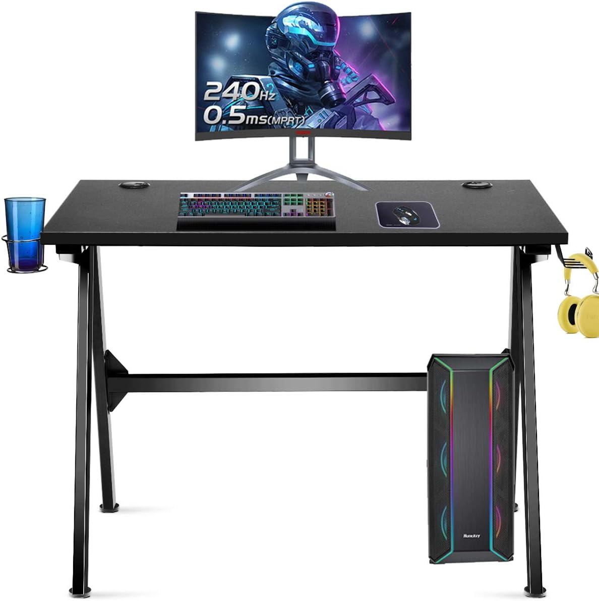 POWERSTONE Gaming Desk - 40 Inch Ergonomic Pc Computer Racing Style Office Desk, Gamer Tables Workstation with Headphone Hook and Cup Holder